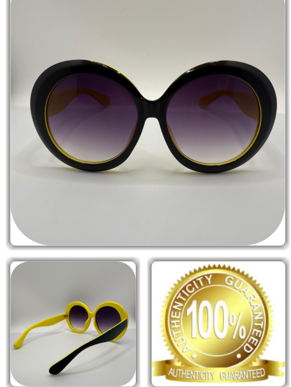😎 ALLURING ROUND OVER SIZED BLACK/YELLOW FRAME SUNGLASSES! 😎